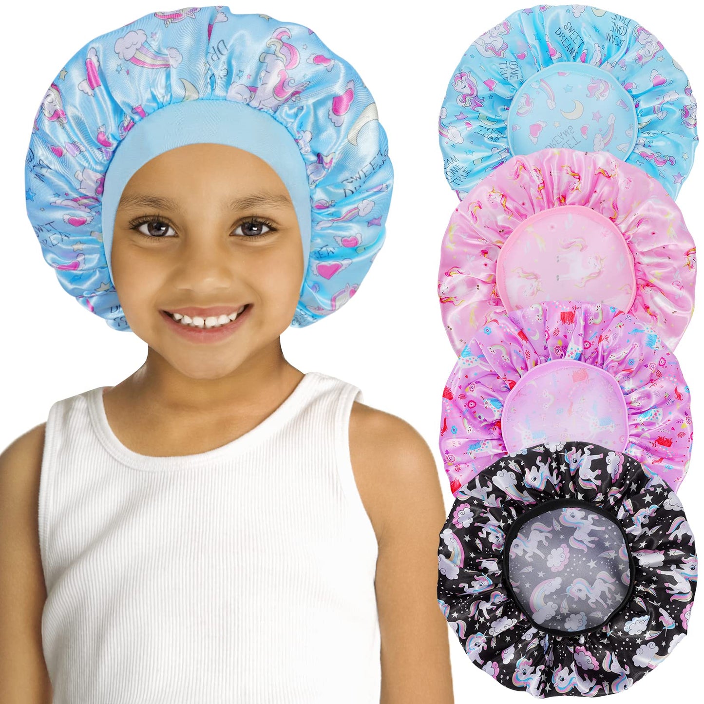 4 PCS Kids Satin Bonnet Child Sleeping Cap,Soft Silk Bonnet Elastic Wide Band,Breathable Baby Bonnets Night Sleep Caps,Colorful Night Hats for Girls Beauty & Personal Care COCPOK