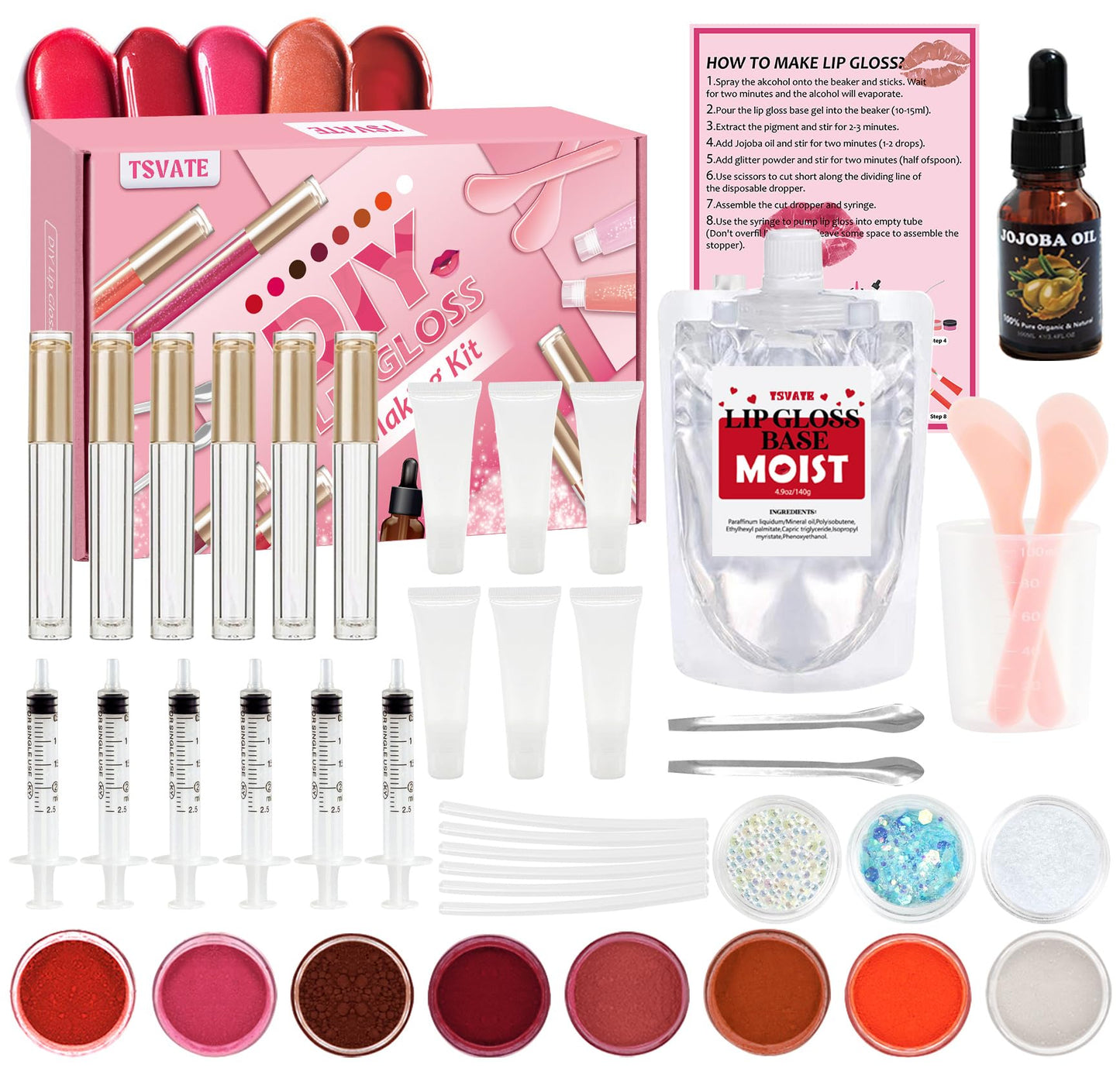 TSVATE Lip Gloss Making Kit, Lip Gloss Kit, Diy Lipgloss Set, Fun Make Your Own Lipgloss Kids Lip Gloss for Girls, Women, Moisturizing Lip Gloss Base Beauty & Personal Care TSVATE
