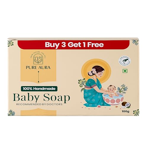 PURE AURA Baby Soap 100g, Handmade Bath Soap with Coconut Oil, Shea Butter & Jojoba Oil, Gentle Cleansing Bar for Sensitive Skin, Baby Bath Soap Beauty & Personal Care PURE AURA