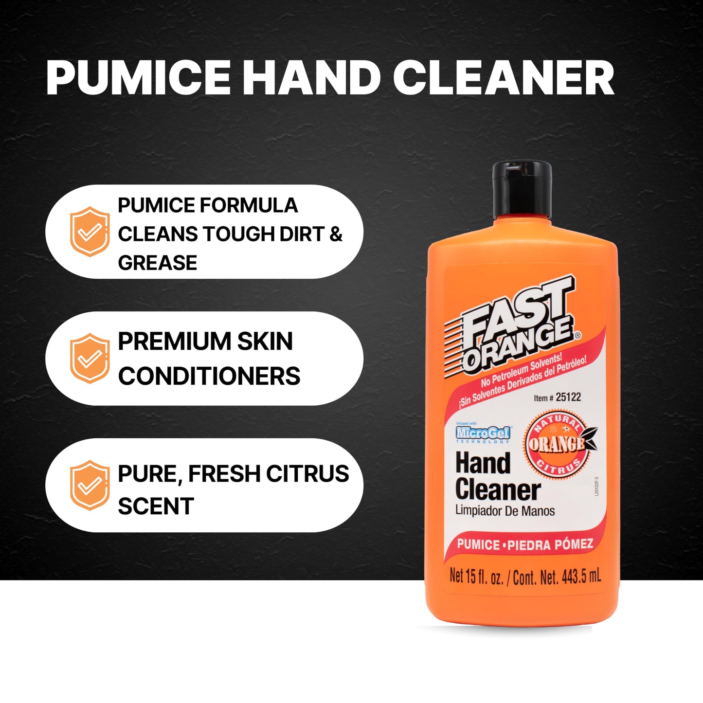 Fast Orange 25122 Pumice Lotion, Heavy Duty Hand Cleaner, Natural Citrus Scent, Waterless Cleaner For Mechanics, Strong Grease Fighter, 15 oz Beauty & Personal Care Fast Orange