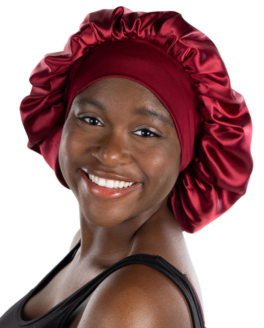 Funky Junque Satin Silk Sleep Bonnet - Double Layer Reversible Hair Wrap for Women, Adjustable Sleep Cap for All Hair Types - Burgundy Beauty and Personal Care Funky Junque