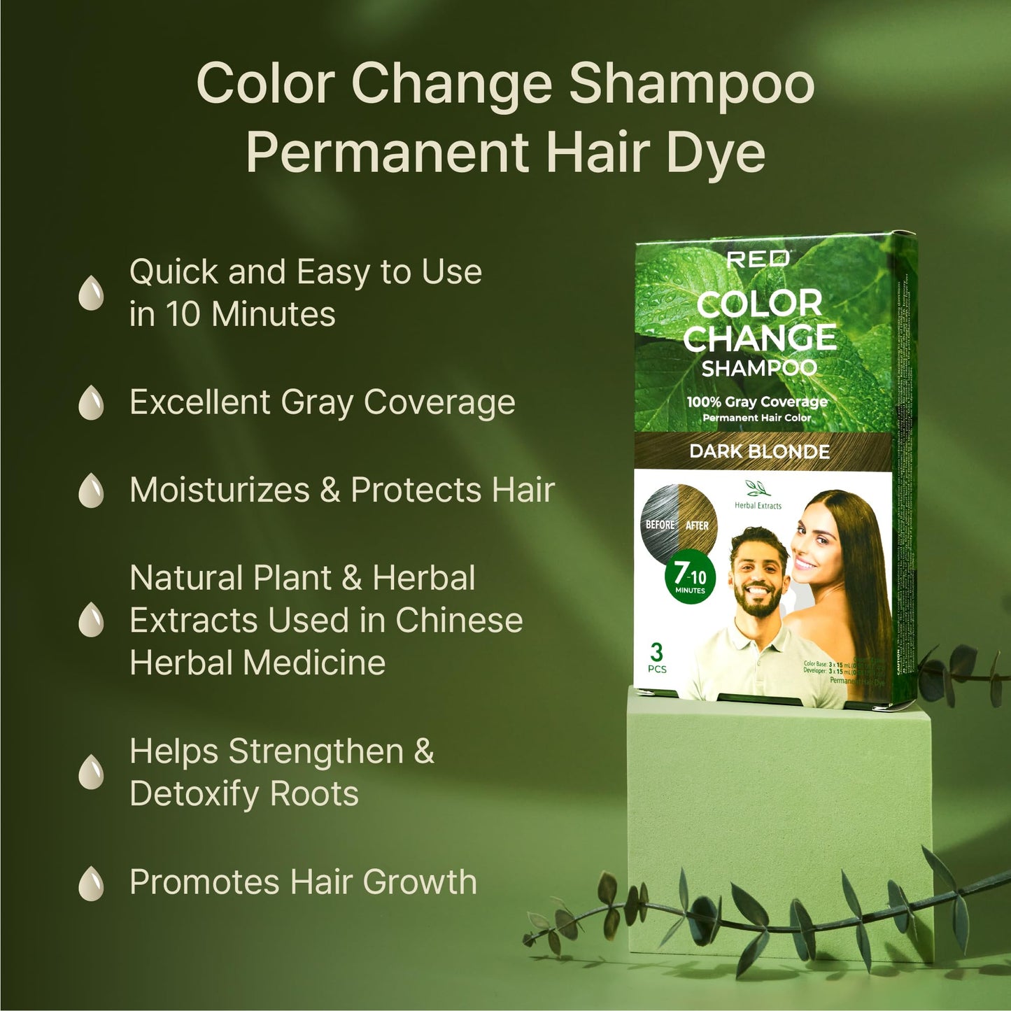 Red by Kiss Color Change Shampoo - Permanent Hair Color with 100% Gray Coverage, Quick 7-10 Minute Formula, No Tools Needed, Herbal Extracts, Includes Beauty & Personal Care Red by Kiss