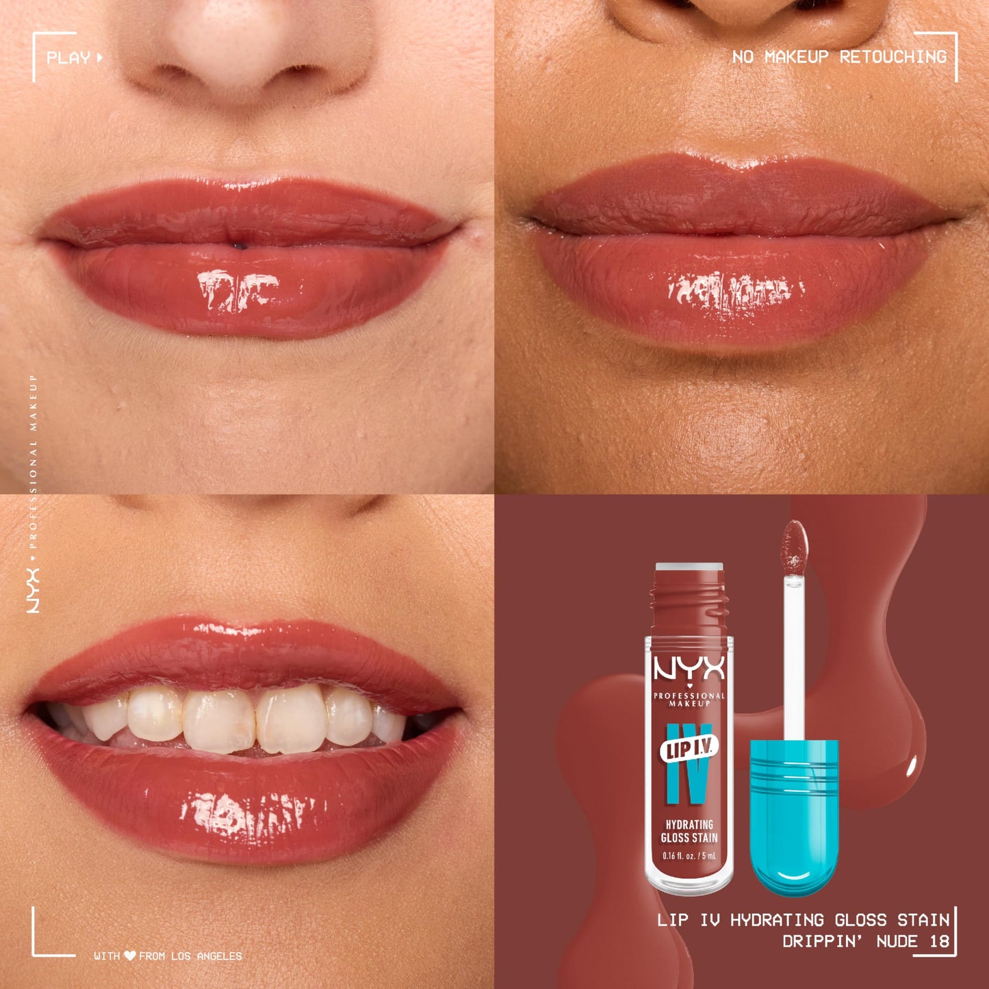 NYX PROFESSIONAL MAKEUP Lip IV Hydrating Glossy Lip Stain, Long-Lasting, Tinted, Vegan Formula with 12 HR Hydration - Drippin' Nude (Nude) Beauty & Personal Care NYX PROFESSIONAL MAKEUP