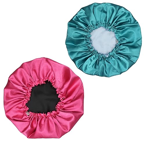 Hanbertti 2pcs of Satin Sleep Bonnet with Adjustable buckle, Silk Bonnet, Reusable Bath Hair Cap for Night Sleeping Reversible Double Layer (Fushia Beauty & Personal Care Hanbertti