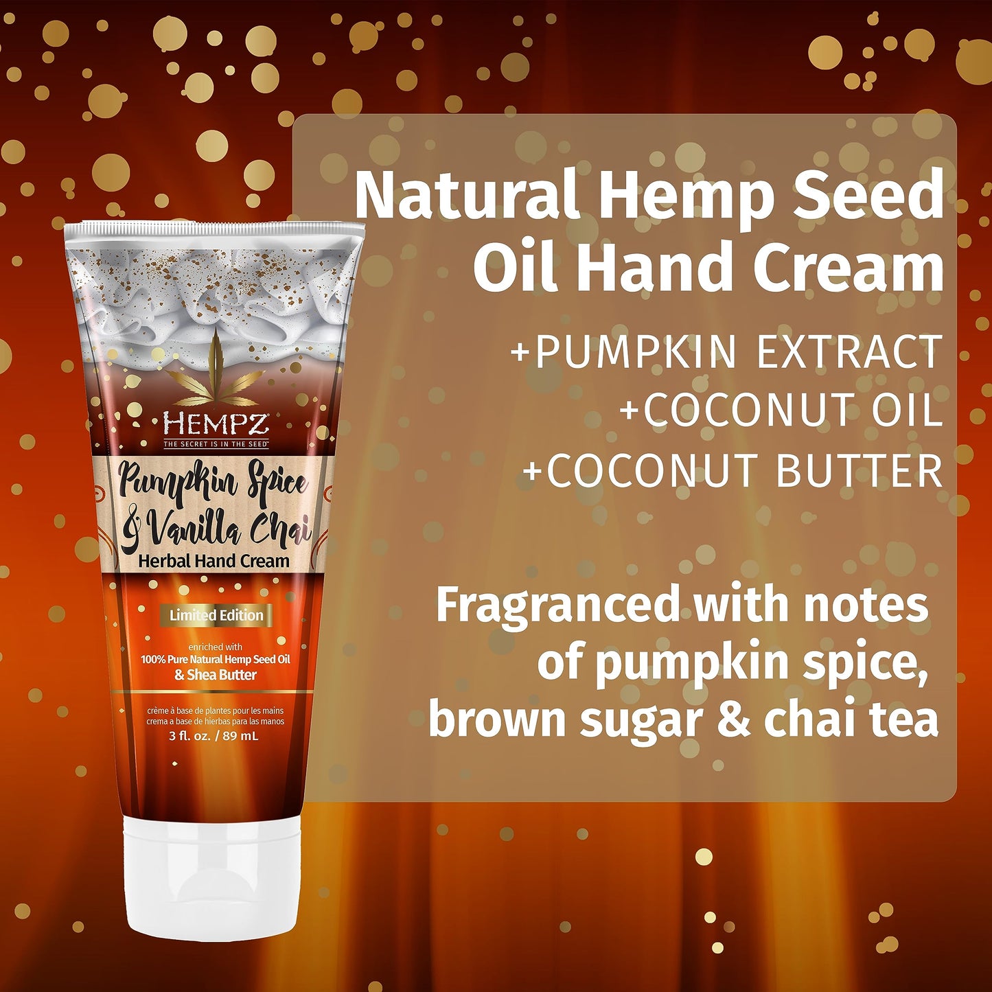 Hempz Pumpkin Spice & Vanilla Chai Moisturizing Hand Cream Lotion (3 Oz) - Mini Fall Scented Travel Cream Skin Care for Women & Men, Made with Shea Beauty & Personal Care Hempz