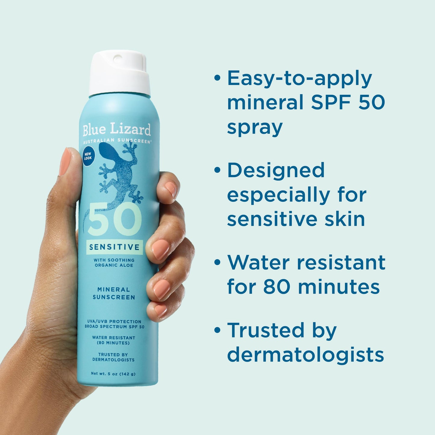Blue Lizard Sensitive Mineral SPF 50 Spray, Dermatologist-Recommended Brand, Broad-Spectrum UVA/UVB Protection, Water-Resistant, Zinc Oxide Formula, 5 Beauty & Personal Care BLUE LIZARD