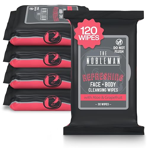 The Nobleman Face + Body Cleansing Wipes: Refreshing - with Aloe & Eucalyptus - 120 TOTAL WIPES (30ct x 4) - Travel-Friendly, Skin-Nourishing Beauty & Personal Care The Nobleman
