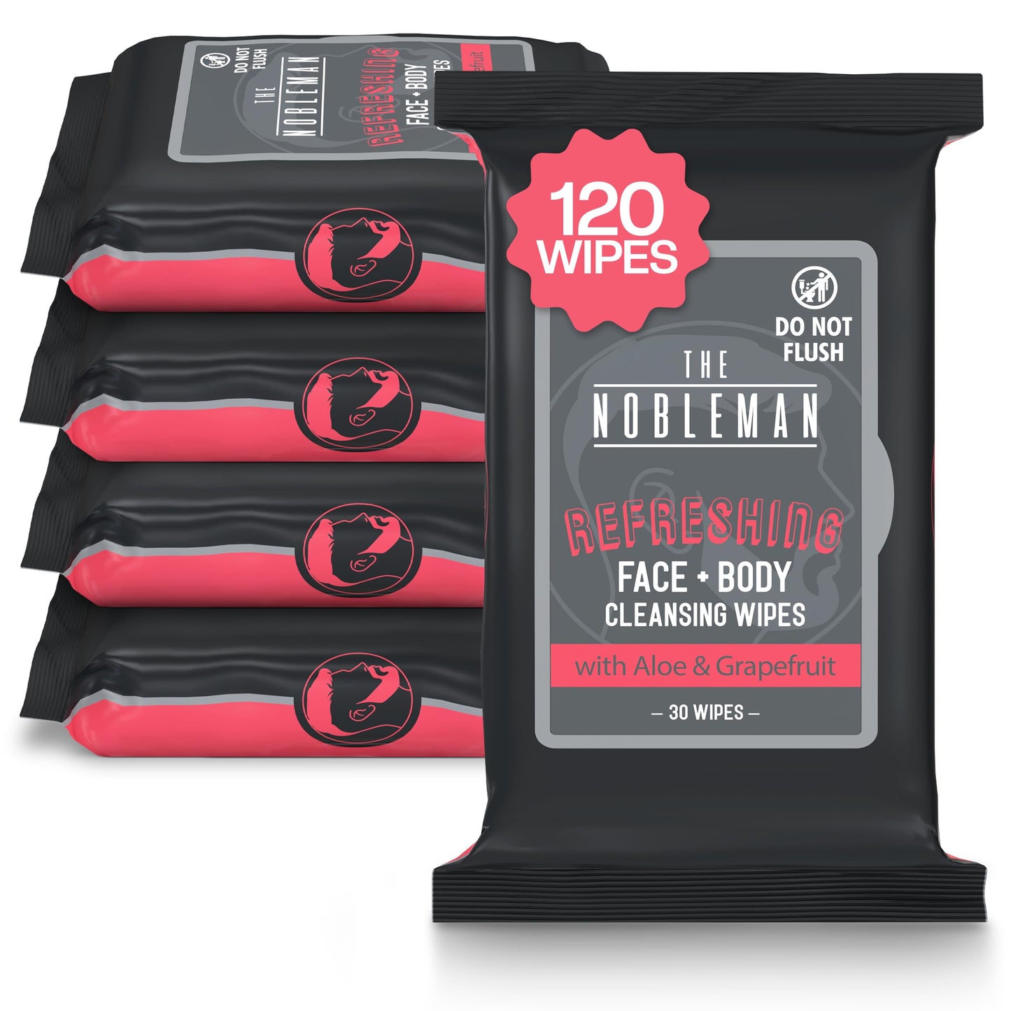 The Nobleman Face + Body Cleansing Wipes: Refreshing - with Aloe & Eucalyptus - 120 TOTAL WIPES (30ct x 4) - Travel-Friendly, Skin-Nourishing Beauty & Personal Care The Nobleman