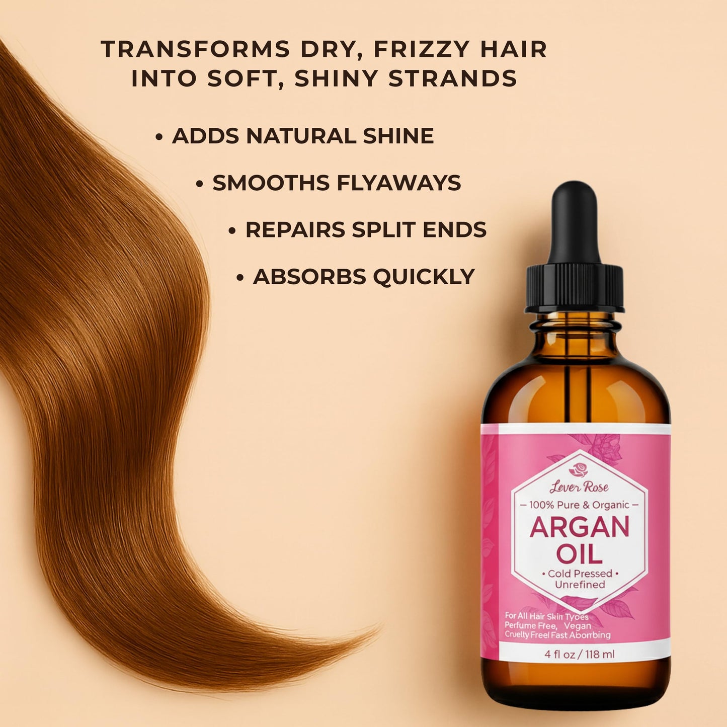 Leven Rose Organic Argan Oil for Hair, Face and Skin - 4 oz 100% Pure Moroccan Cold-Pressed Organic Beauty & Personal Care Leven Rose