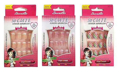 Beautia 3PACK 72tips So Cute Junior False Fake Nails With Glue for Kids Beauty & Personal Care Beautia