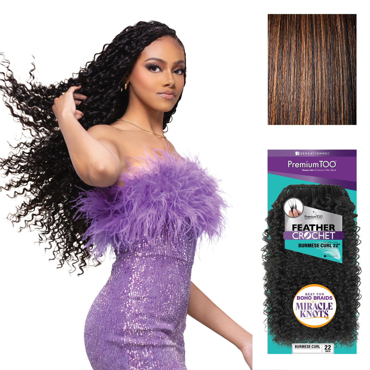 Sensationnel PremiumToo Feather Crochet Braids-Burmese Curl,22in, S1B/30