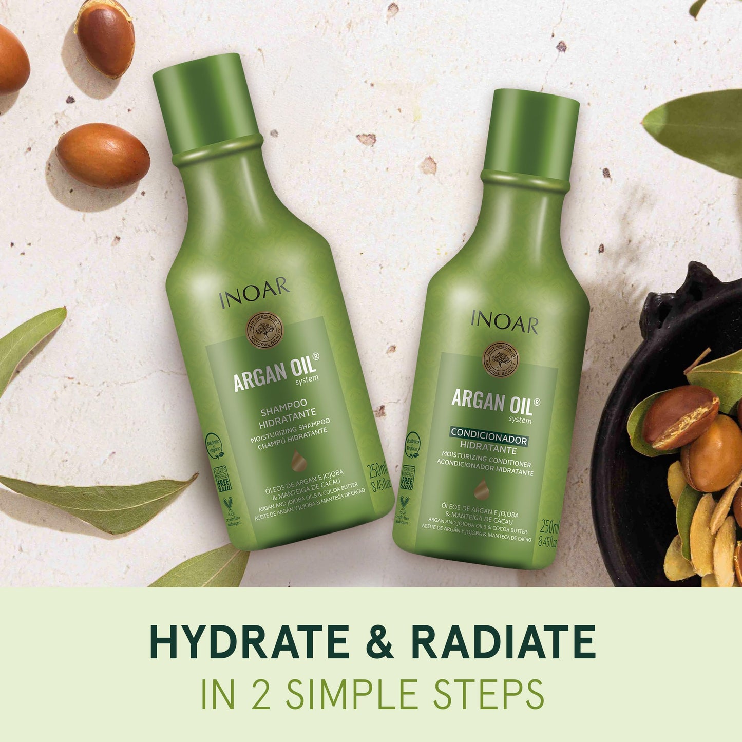 Inoar Argan Shampoo & Moisturizing Conditioner Haircare Set with Argan Oil & Cocoa Butter for Smoothing Repair, 2x250ml Beauty & Personal Care INOAR