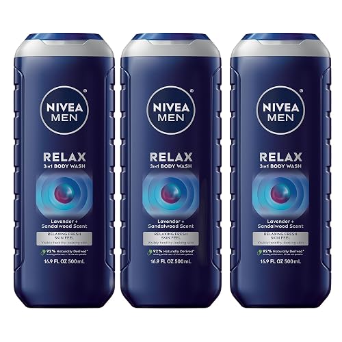 NIVEA MEN Relax Body Wash, Lavender and Sandalwood Scent, 3-in-1 Men's Body Wash, Face and Hair, Paraben Free, Vegan Formula, pH-Skin Friendly, 16.9 Beauty & Personal Care NIVEA MEN