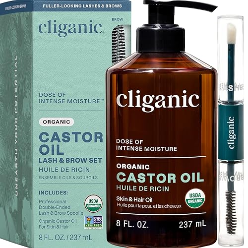 Cliganic Organic Castor Oil, 100% Pure - For Hair, Skin, Face, Eyelashes & Eyebrows | Natural Cold Pressed Unrefined Hexane-Free (8oz) Beauty & Personal Care Cliganic