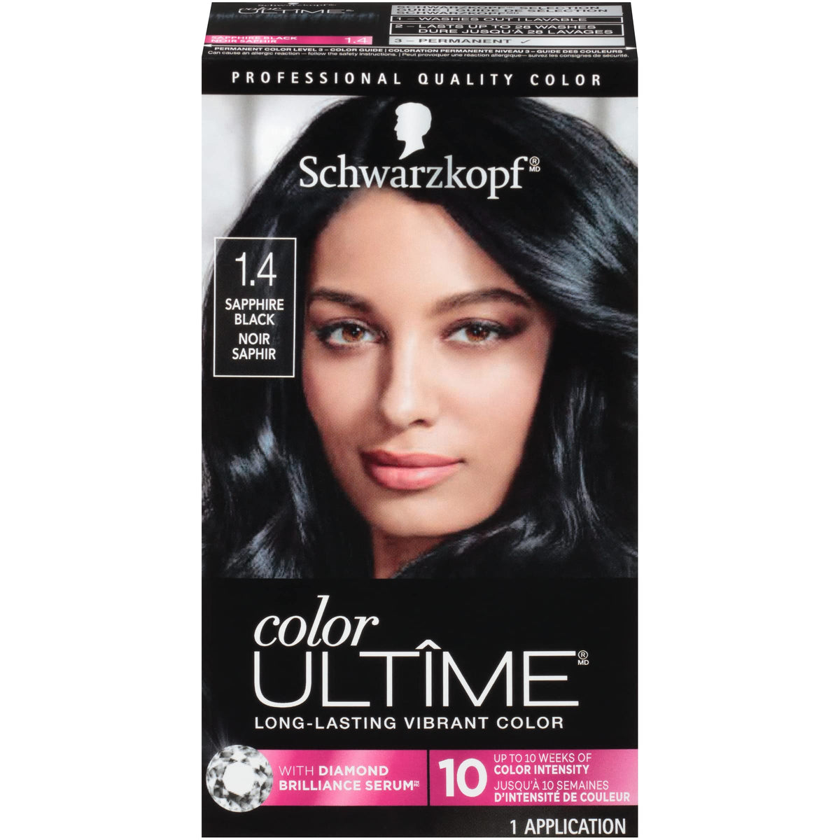 Schwarzkopf Color Ultime 1.4 Sapphire Black Hair Dye, Permanent Intense Black with Diamond Brilliance, Fade-Resistant, Covers Grays, All Hair Textures Beauty & Personal Care Schwarzkopf