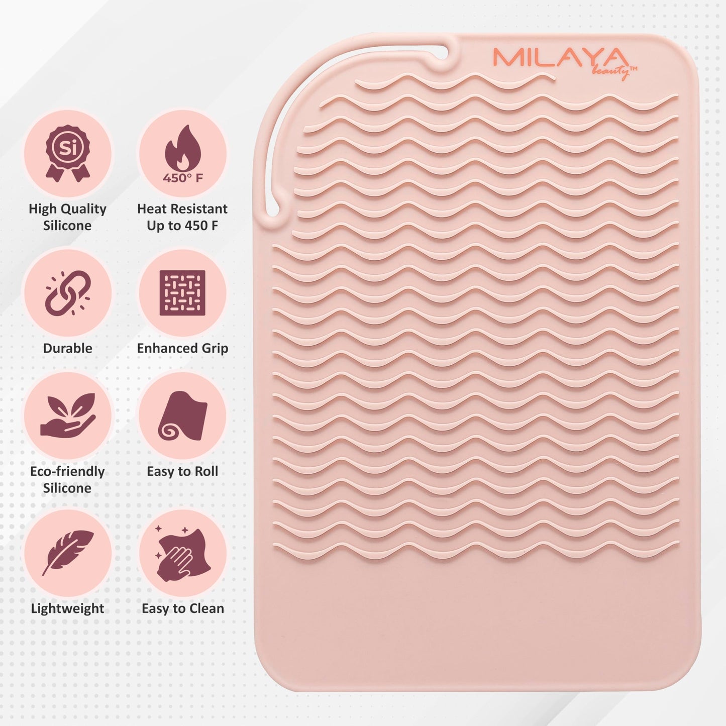 Milaya Beauty Vanity Accessories - Heat Resistant Mat - Silicone Flat Iron & Curling Iron Holder, Non-Slip Vanity Mat & Hot Tool Mat for Home, Salon Beauty & Personal Care Milaya Beauty