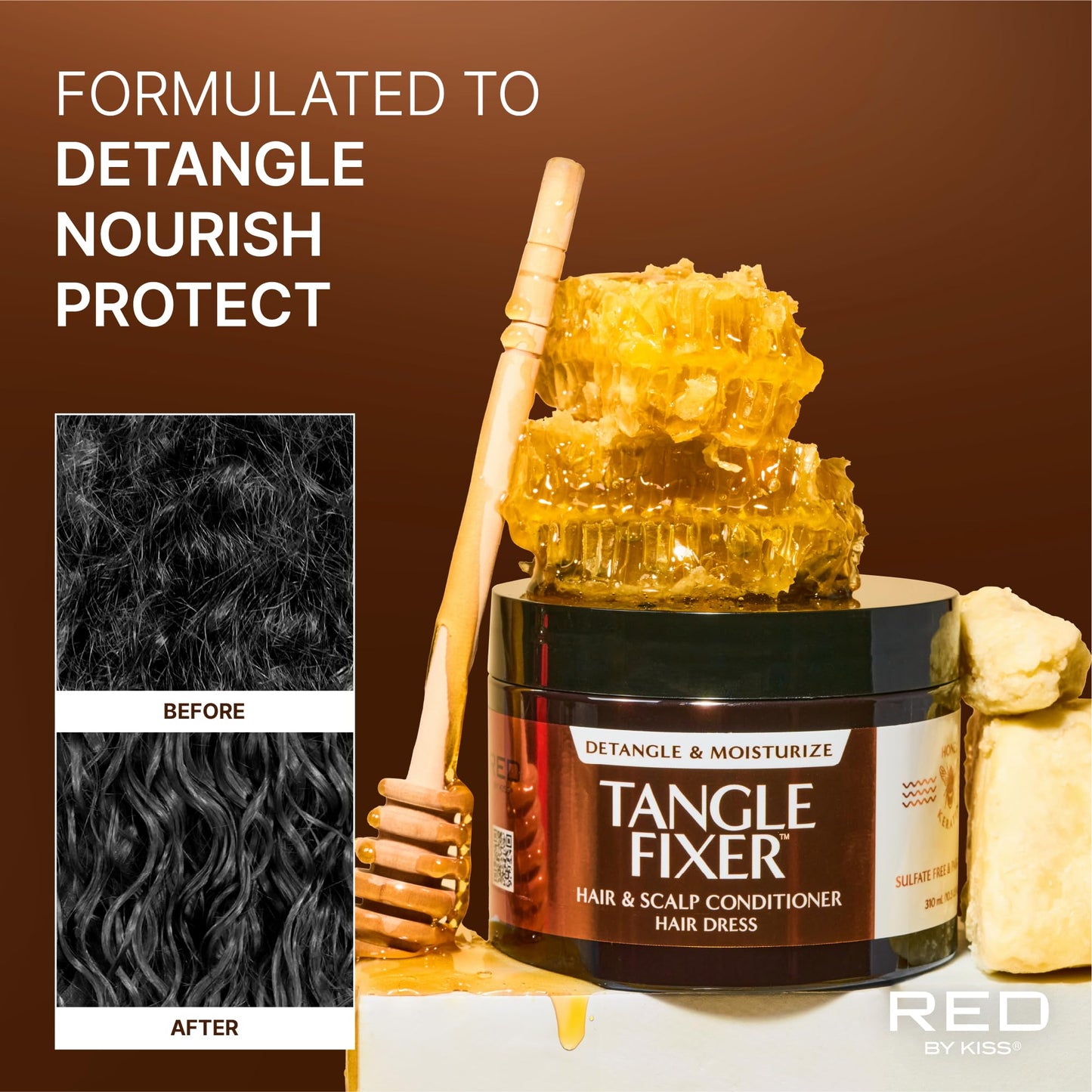 Red by Kiss Tangle Fixer with Honey & Keratin, Sulfate-Free Hair & Scalp Conditoner Dress for Shine & Frizz Protection, Mango & Peach Scent Beauty & Personal Care Red by Kiss