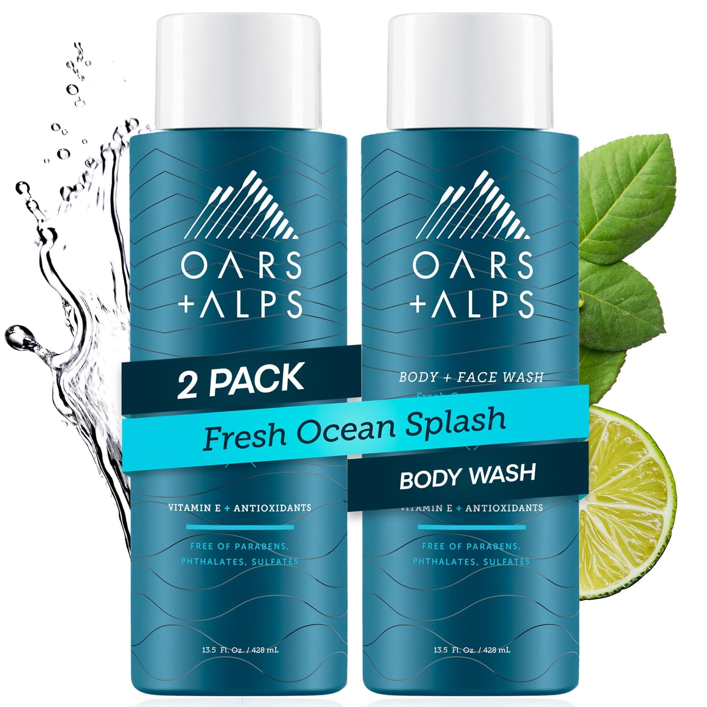 Oars + Alps Body Wash for Men, Mens Body Wash & Face Cleanser with Vitamin E & Antioxidants, Moisturizing, Paraben & Sulfate Free Cleanser, Fresh Beauty & Personal Care Oars + Alps