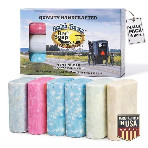 Amish Farms Bar Soap w/All Natural Bentonite Clay (6 Bars) Made in USA, Vegan Moisturizing for Sensitive Skin | Women & Mens Face & Body Bar Bath Soap Beauty & Personal Care Amish Farms