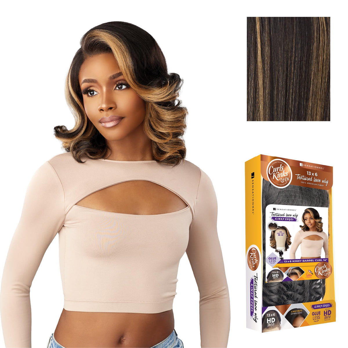 Sensationnel CKCO Kinkyedges Wig-Kinky Barrel Curl 14 Inch, BALAYAGEGOLD