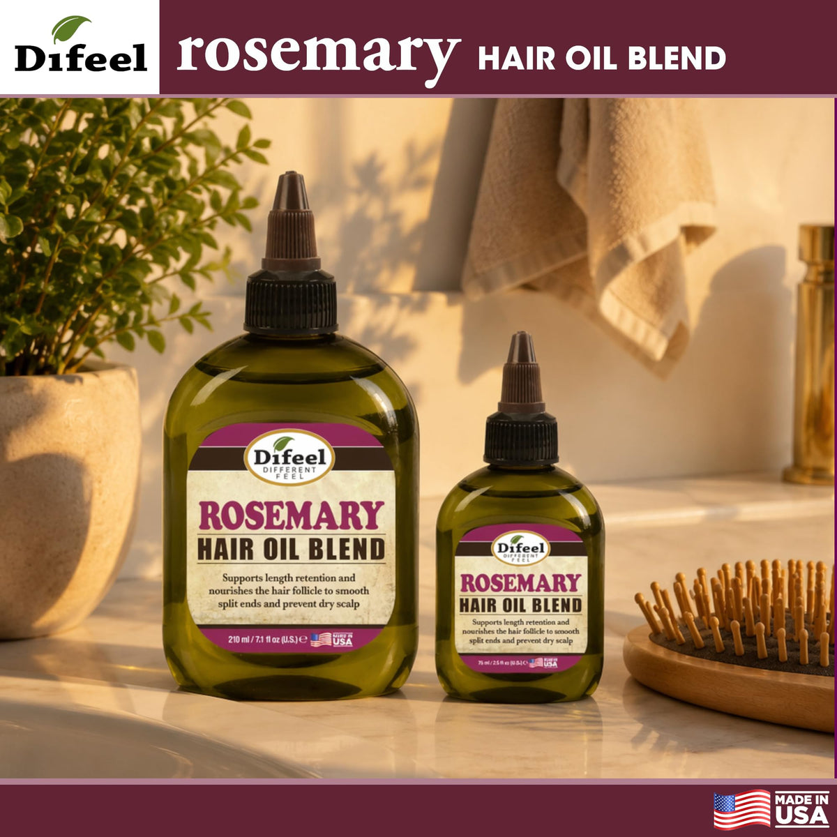 Difeel Rosemary Hair Oil Blend 2.5 oz. - Rosemary Oil Hair Treatment