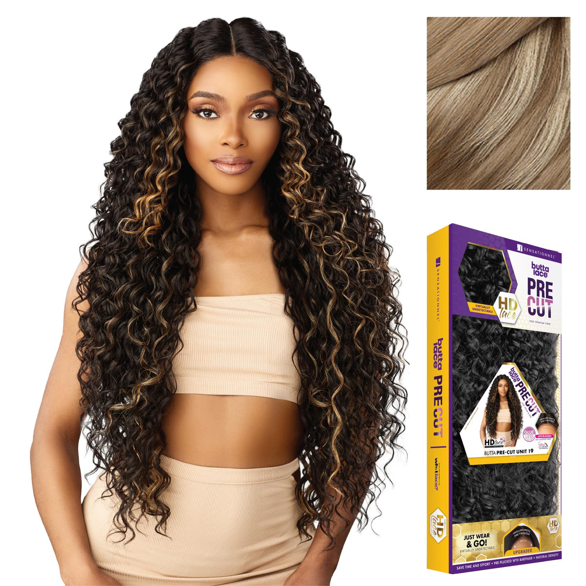 Sensationnel Butta Lace Precut Wig-Unit 19, LIGHTASHBROWN