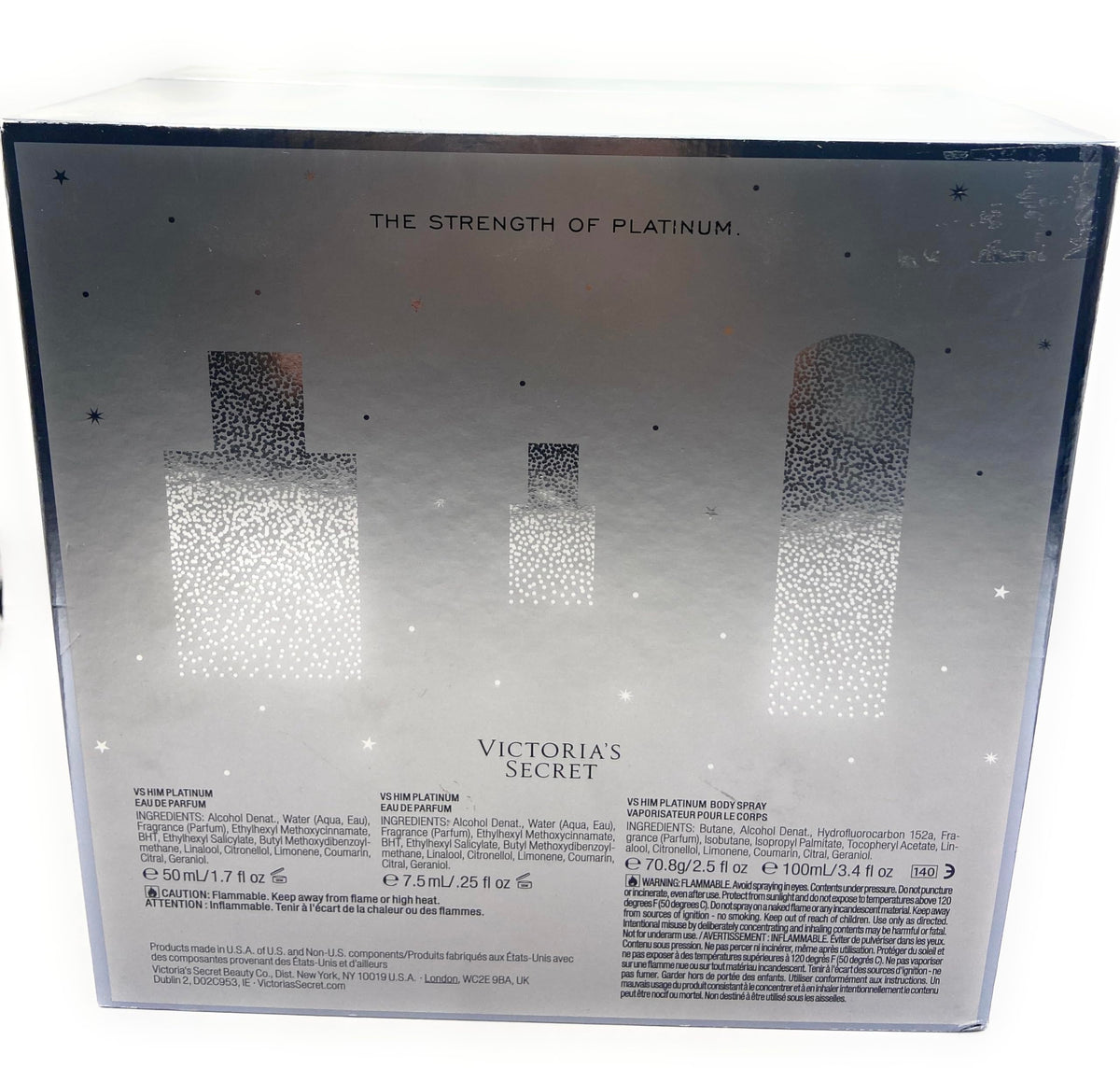 Victoria's Secret VS Him Platinum 3 Piece Gift Set 1.7 oz Eau De Parfum, 2.5 oz Body Spray & 0.25 Eau de Parfum