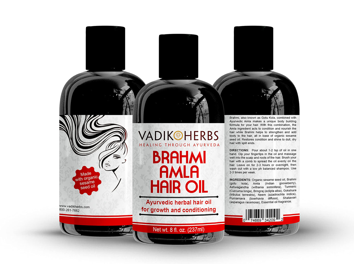 Vadik Herbs Brahmi Amla Hair Oil (8 oz) Ayurvedic herbal hair growth oil and hair conditioning oil with Rosemary Oil | Great for hair loss, balding Beauty & Personal Care Vadik Herbs