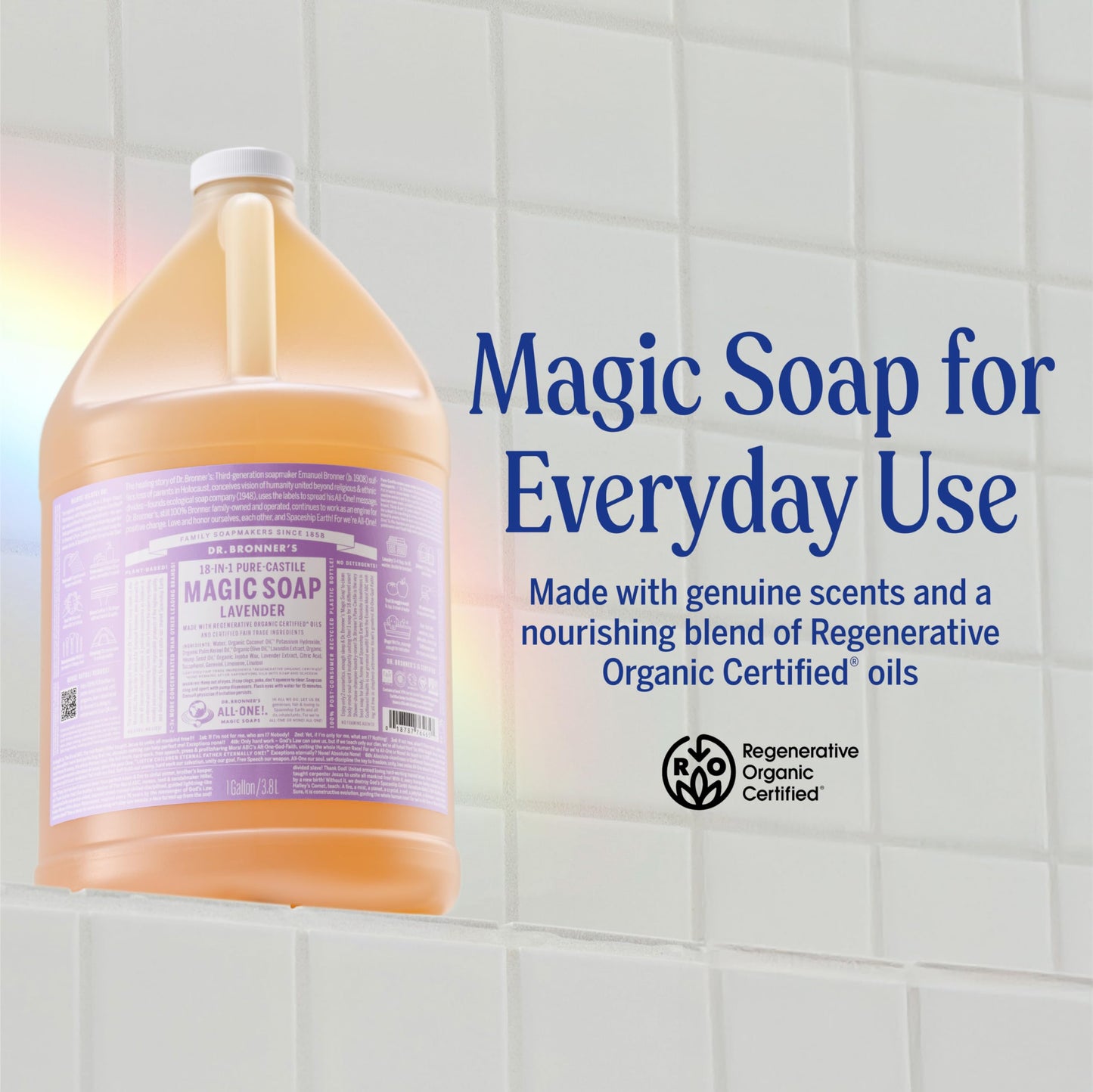Dr. Bronner's Pure-Castile Magic Soap Liquid (Lavender, 1 Gallon) - Made with Regenerative Organic Certified Oils- For Face, Hair, Laundry, Dishes Beauty & Personal Care Dr. Bronner's