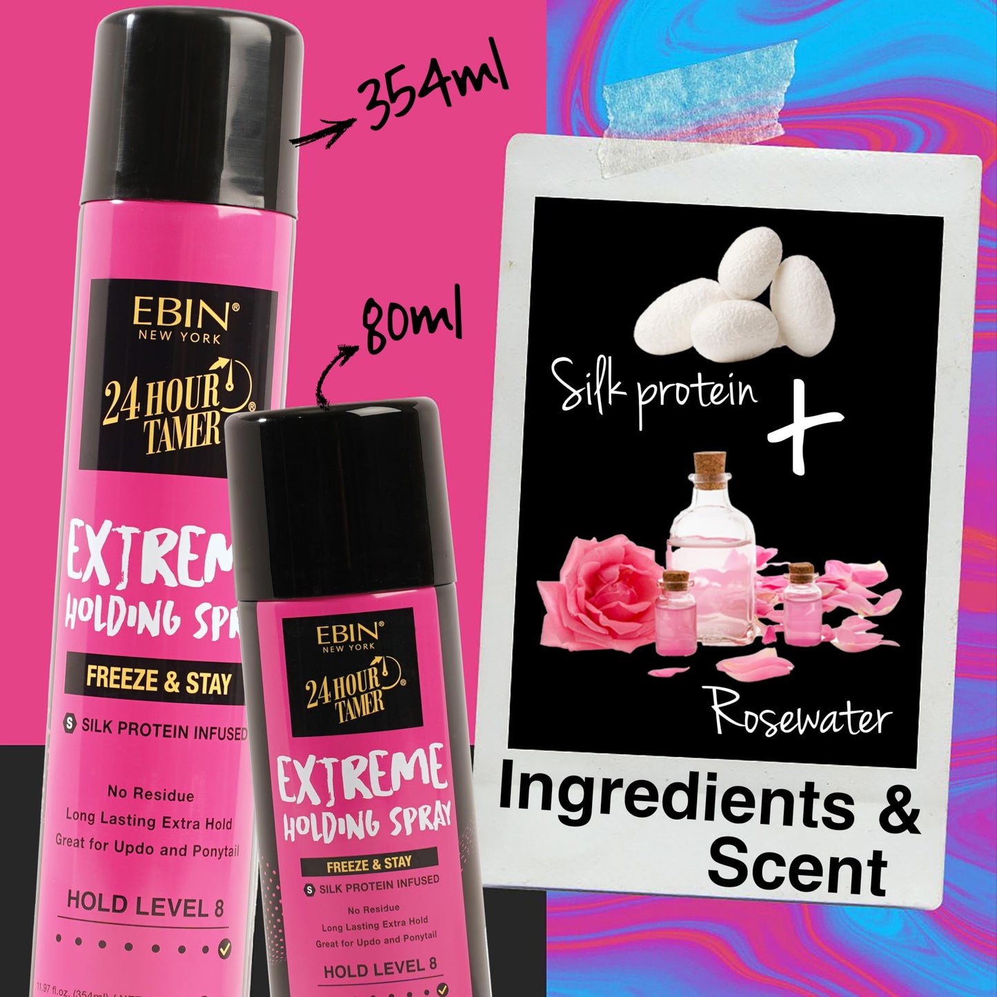 EBIN NEW YORK 24 Hour Tamer Intense Holding Spray - Freeze & Stay 1.94oz/ 80ml | Tames Frizz & Flyaway, Gives High Shine & Volume, All Day Hold Beauty & Personal Care EBIN NEW YORK