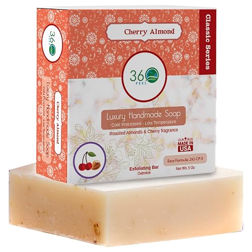 360Feel Cherry Almond Soap - Made in The USA - Castile Handmade, All Natural, Cold Processed - Infused with Refreshing Cherry Almond Essential Oil Beauty & Personal Care 360Feel