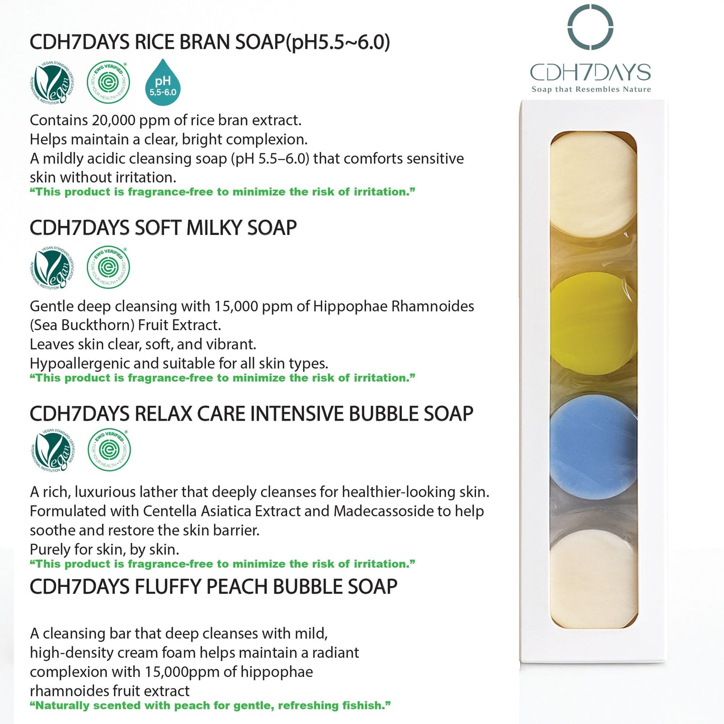 CDH7DAYS EWG VERIFIED VEGAN BAR SOAP/HANDMADE (MADE IN KOREA) Natural Body Soap Bar, Plant-Based, Handmade Soap Mini Gift Set 4 SET (.88oz X4) Beauty & Personal Care CDH7DAYS Soap that Resembles Nature