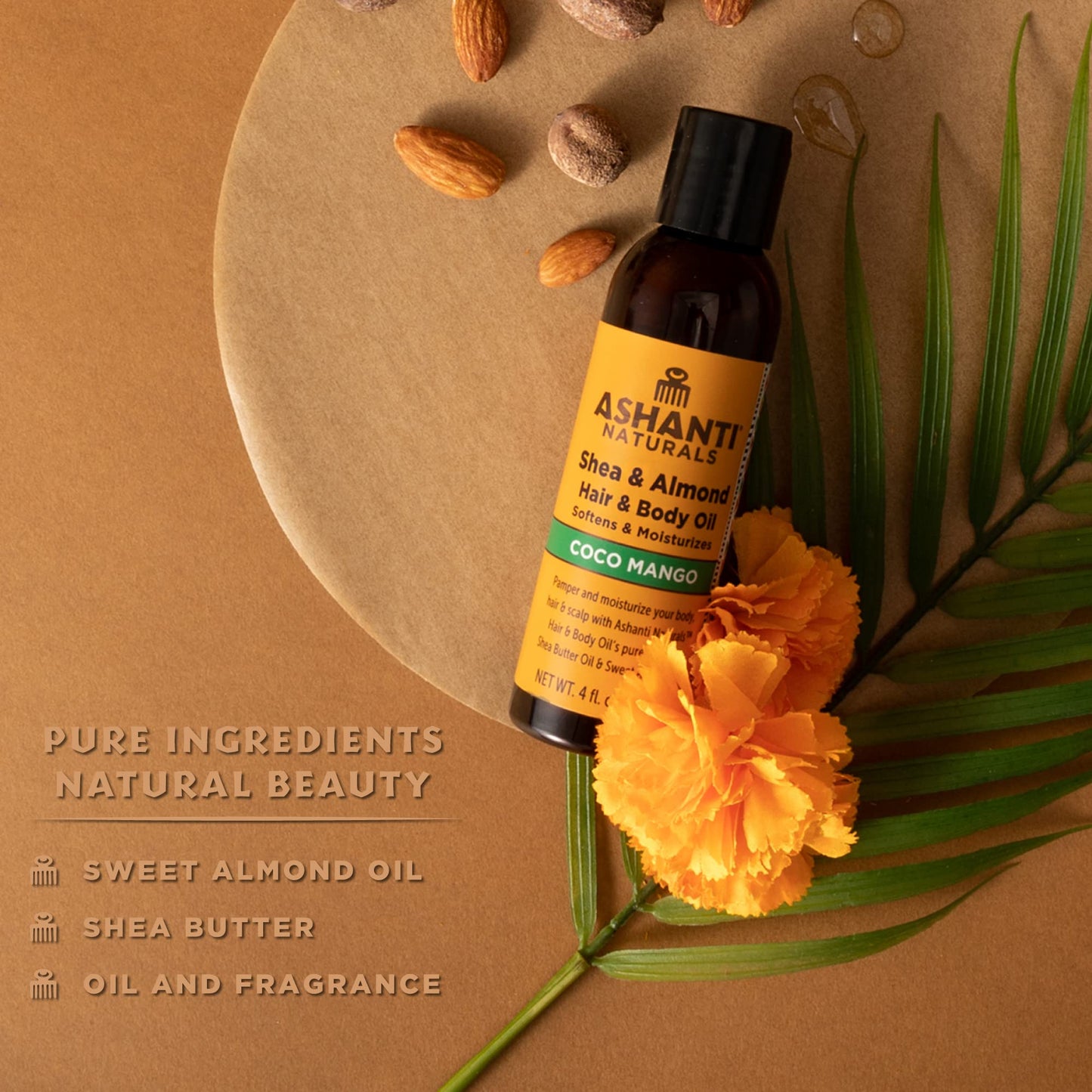 Ashanti Naturals Shea and Sweet Almond Oil for Hair and Body| Moisturizing Pure Body Oil for Dry Skin, Scalp and Hair [Fragrance: Coco Mango, 4 oz] Beauty & Personal Care Ashanti Naturals