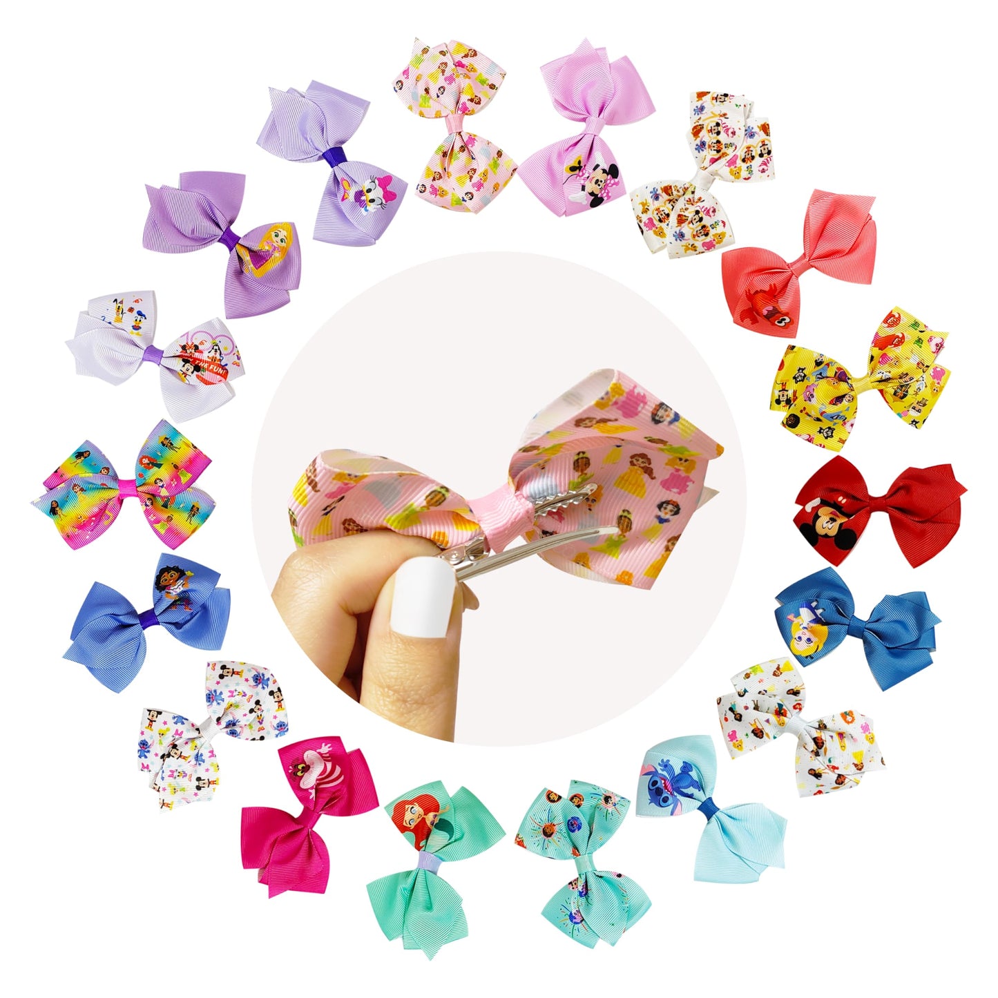 Disney 100th Anniversary Special Hair Accessory for Girls|18pc Disney Hair Bow Clips Featuring Favorite Characters with a String Bag Bow Holder Beauty & Personal Care LUV HER