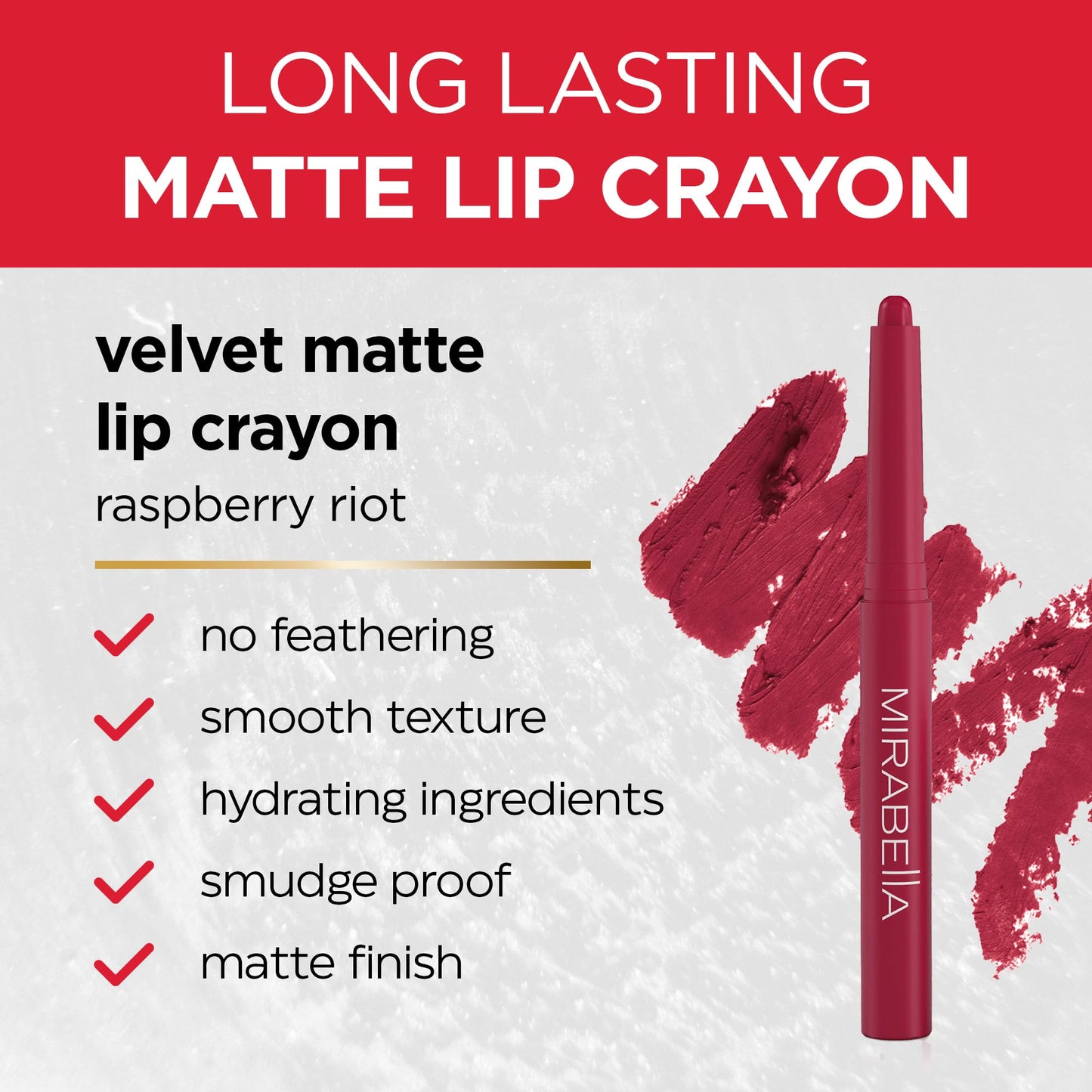 Mirabella - Velvet Matte Lip Crayon, Retractable Highly-Pigmented 2-in-1 Makeup, Long-Lasting Hydrating Lipstick Crayon + Lip Liner, Moisturizing Beauty & Personal Care Mirabella