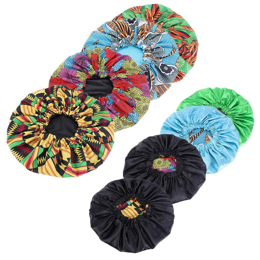Qianmome Women Double-Layer Extra Large Print Satin Bonnet Sleep Cap African Pattern Fabric Ankara Bonnets Beauty and Personal Care Qianmome