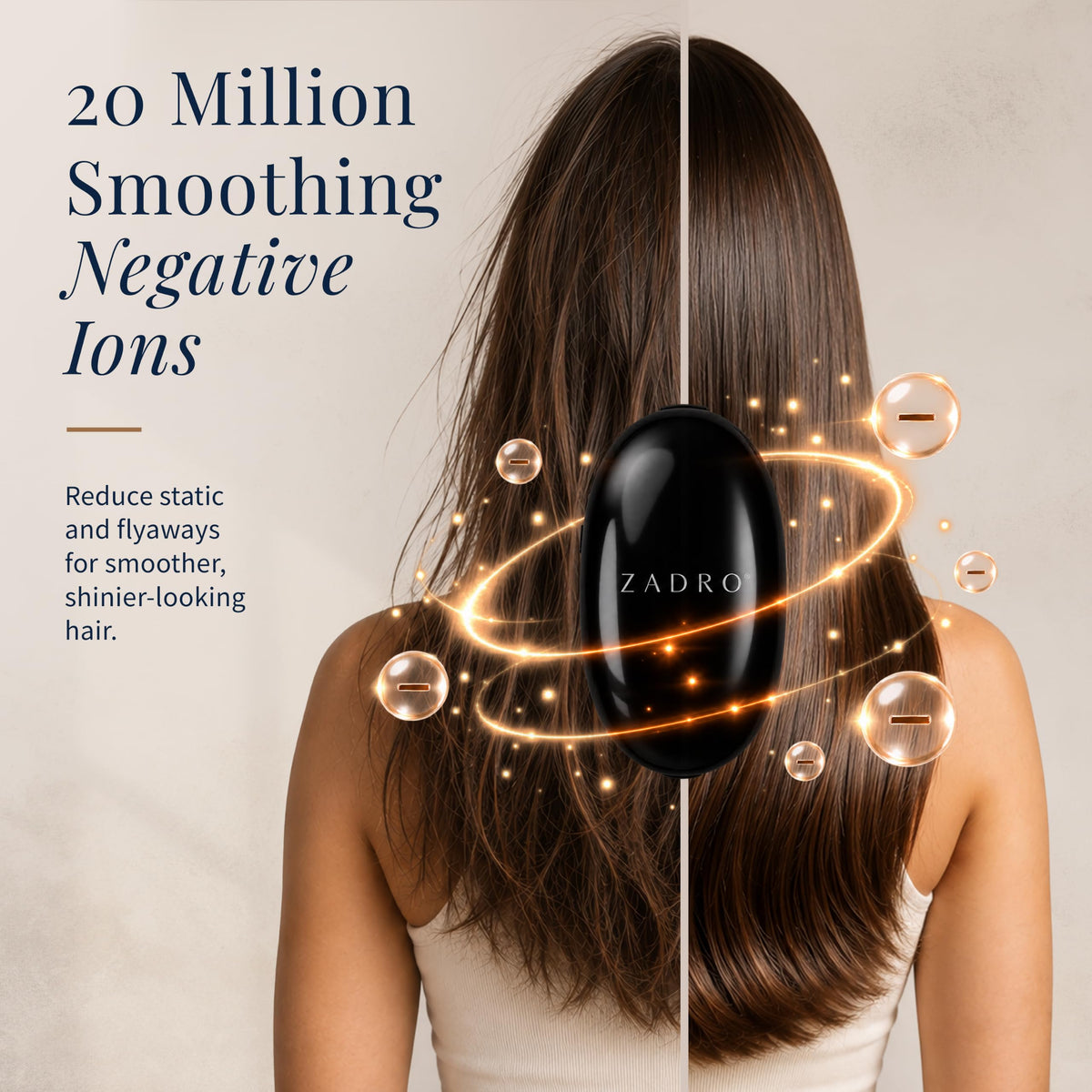 Zadro Detangling Massage Brush with Negative Ion Technology