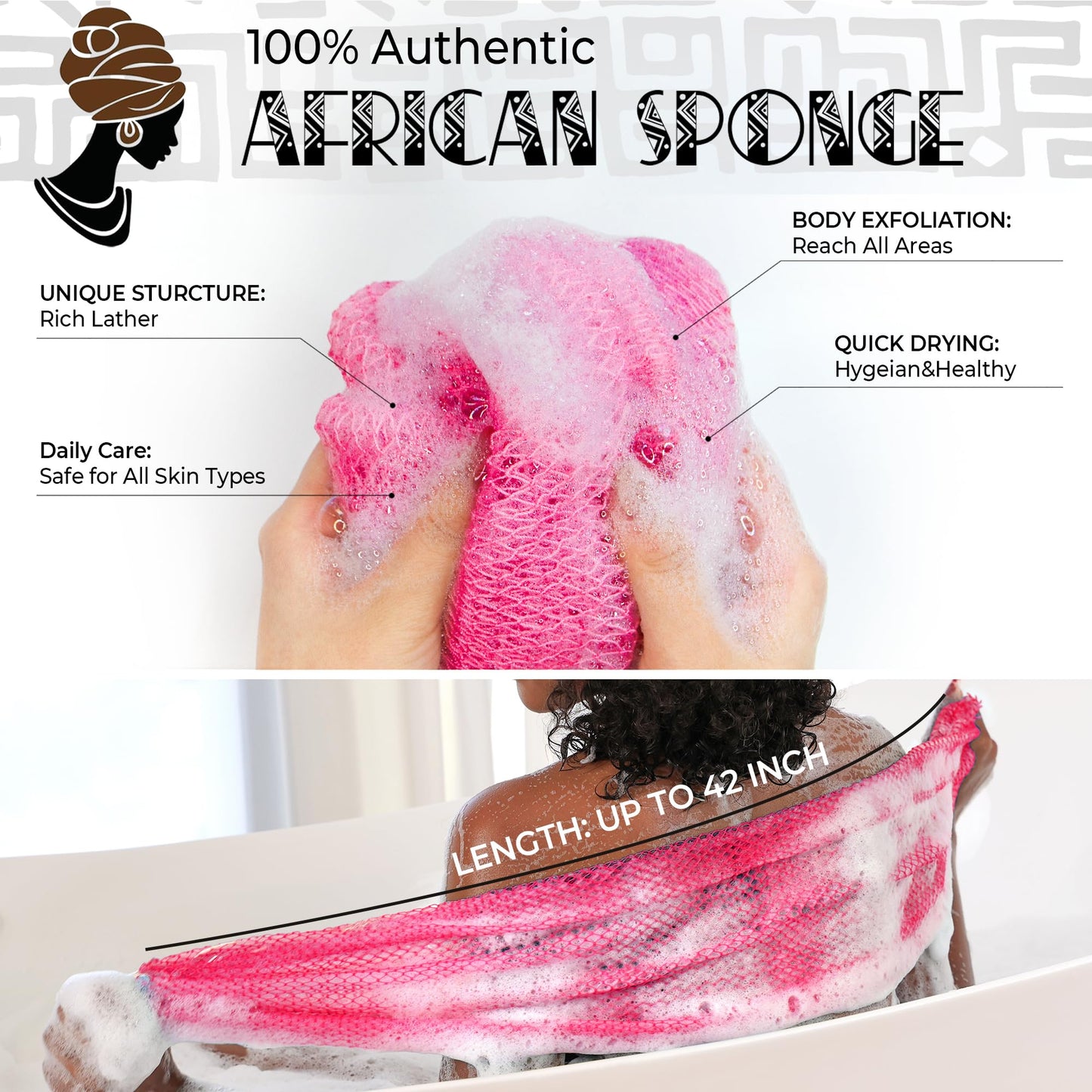 African Net Sponge Authentic - 2 Pieces Exfoliating Body Scrubber Bath Sponge - Back Scrubber Washcloth for Shower - Real African Scrub Exfoliator Beauty and Personal Care RelaxScene