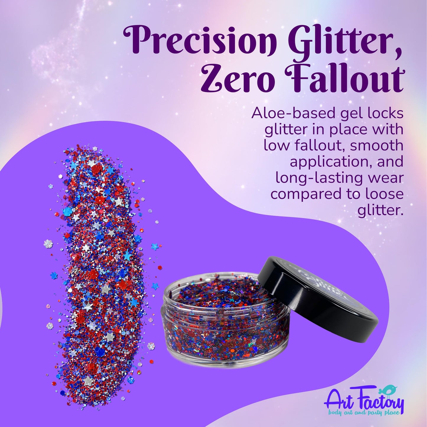 Art Factory Fireworks Body Glitter Gel - Red White and Blue Holographic Cosmetic Glitter for Face, Hair & Body - Patriotic Festival Rave Makeup, Long Beauty & Personal Care Art Factory