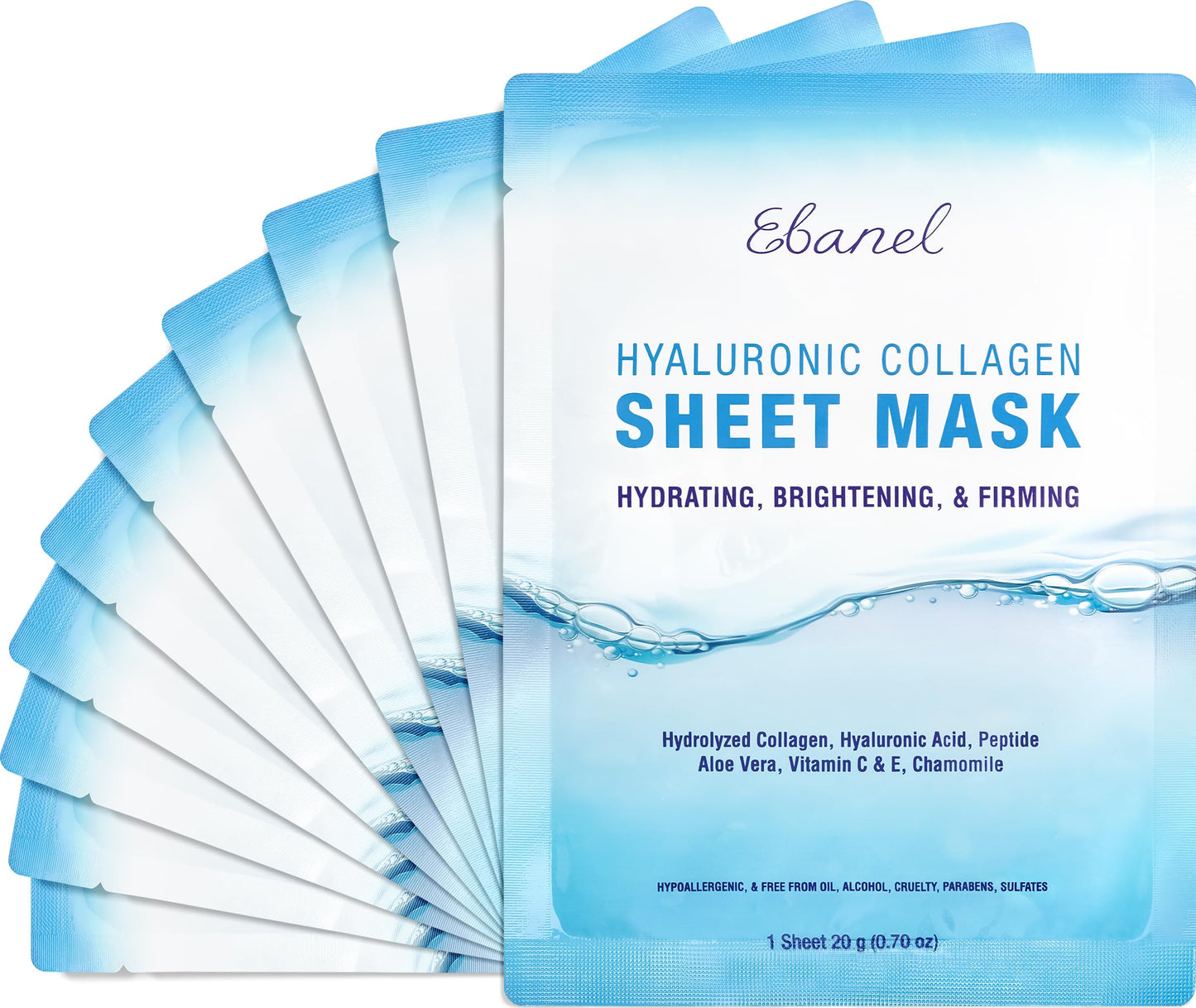 Ebanel 10 Pack Collagen Face Mask with Hyaluronic Acid, Vitamin C, Peptide, Aloe, Instant Brightening Hydrating Face Masks Skincare Korean Sheet Mask Beauty & Personal Care Ebanel
