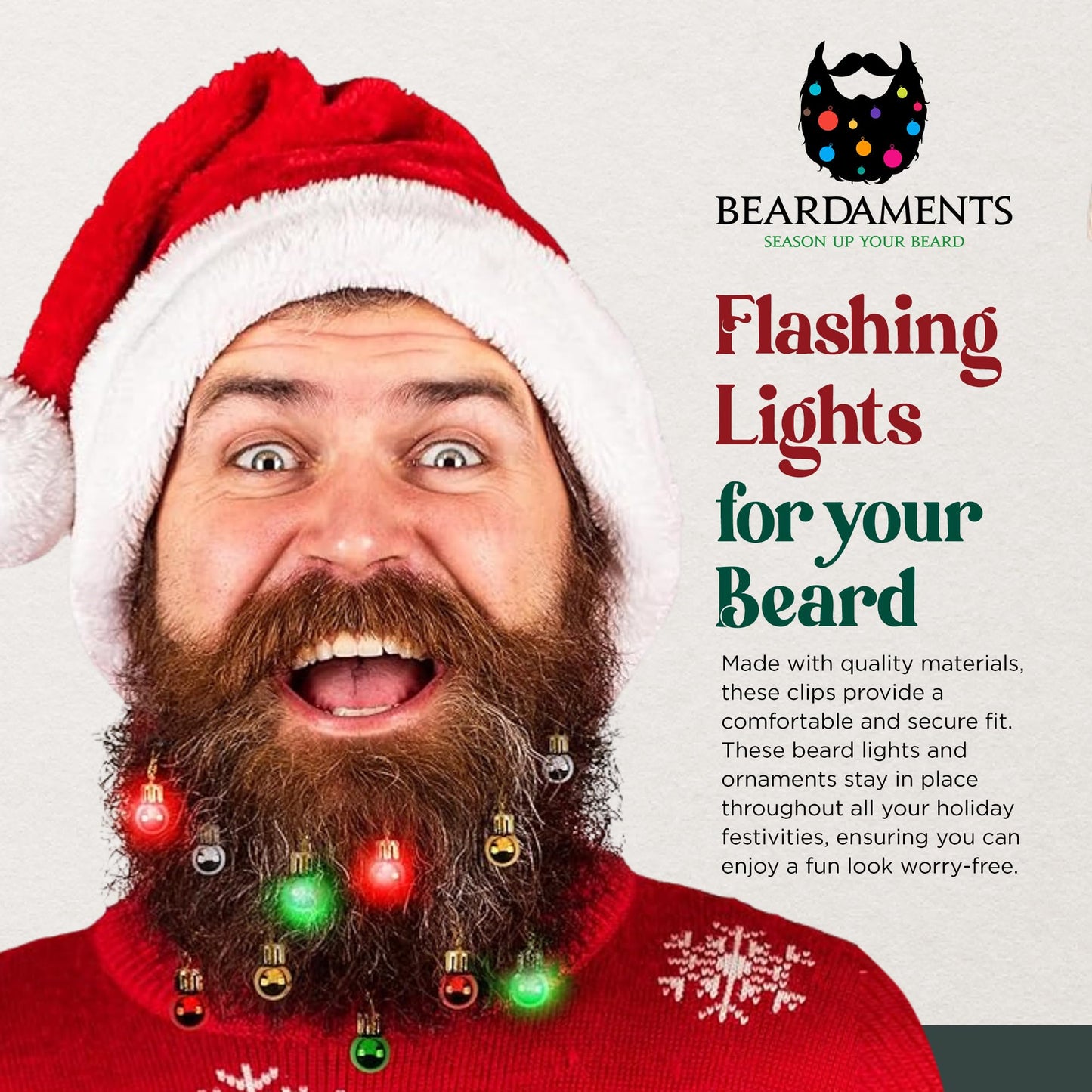 Beardaments Beard Lights - Light-Up Beard Ornaments for Men - Colorful Christmas Beard Baubles with Easy Clip Attachment - Funny Christmas Ornaments Beauty & Personal Care Beardaments