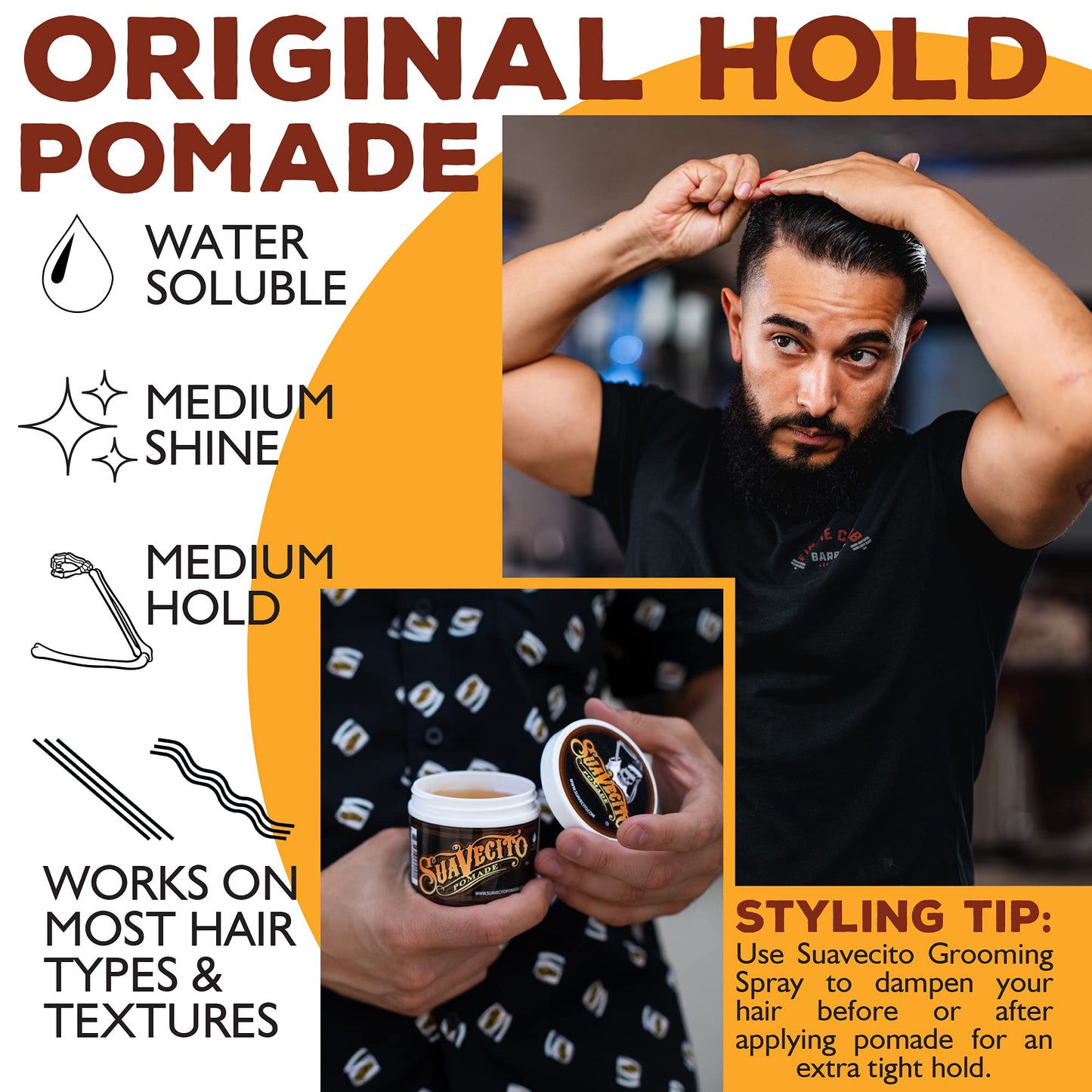 Suavecito Pomade Original Hold 4 oz, 3 Pack - Medium Hold Hair Pomade For Men - Medium Shine Water Based Wax Like Flake Free Hair Gel - Easy To Wash Beauty & Personal Care Suavecito