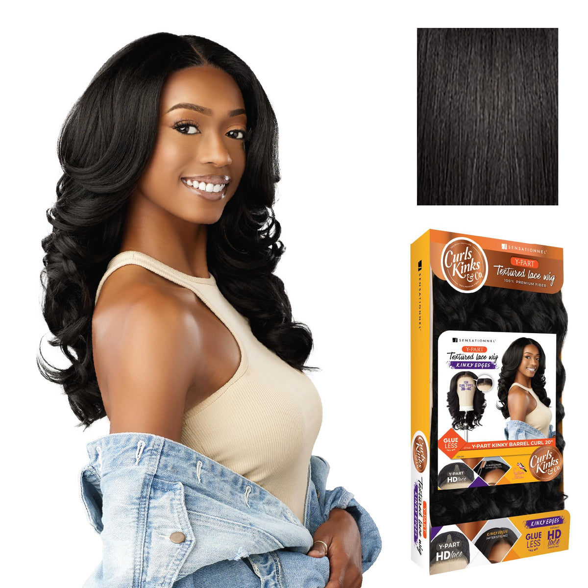 Sensationnel CKCO Kinkyedges Wig-Kinky Barrel Curl 20 Inch, 1B OFFBLACK