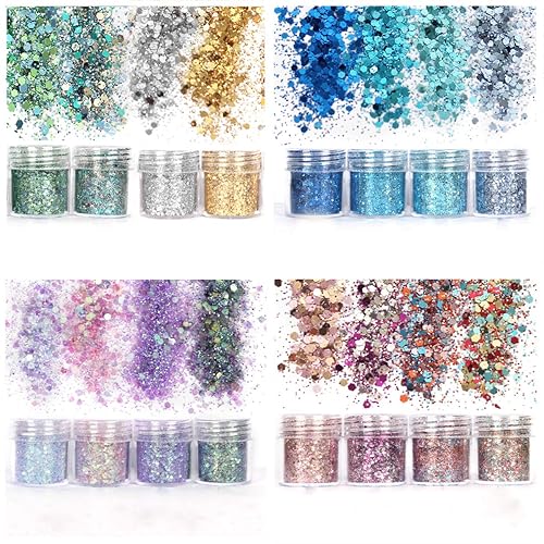 Unime Body Glitter 16 Colors Chunky Glitter for Body Face Hair Make Up Nail Art Mixed Color Glitter Beauty & Personal Care UNIME