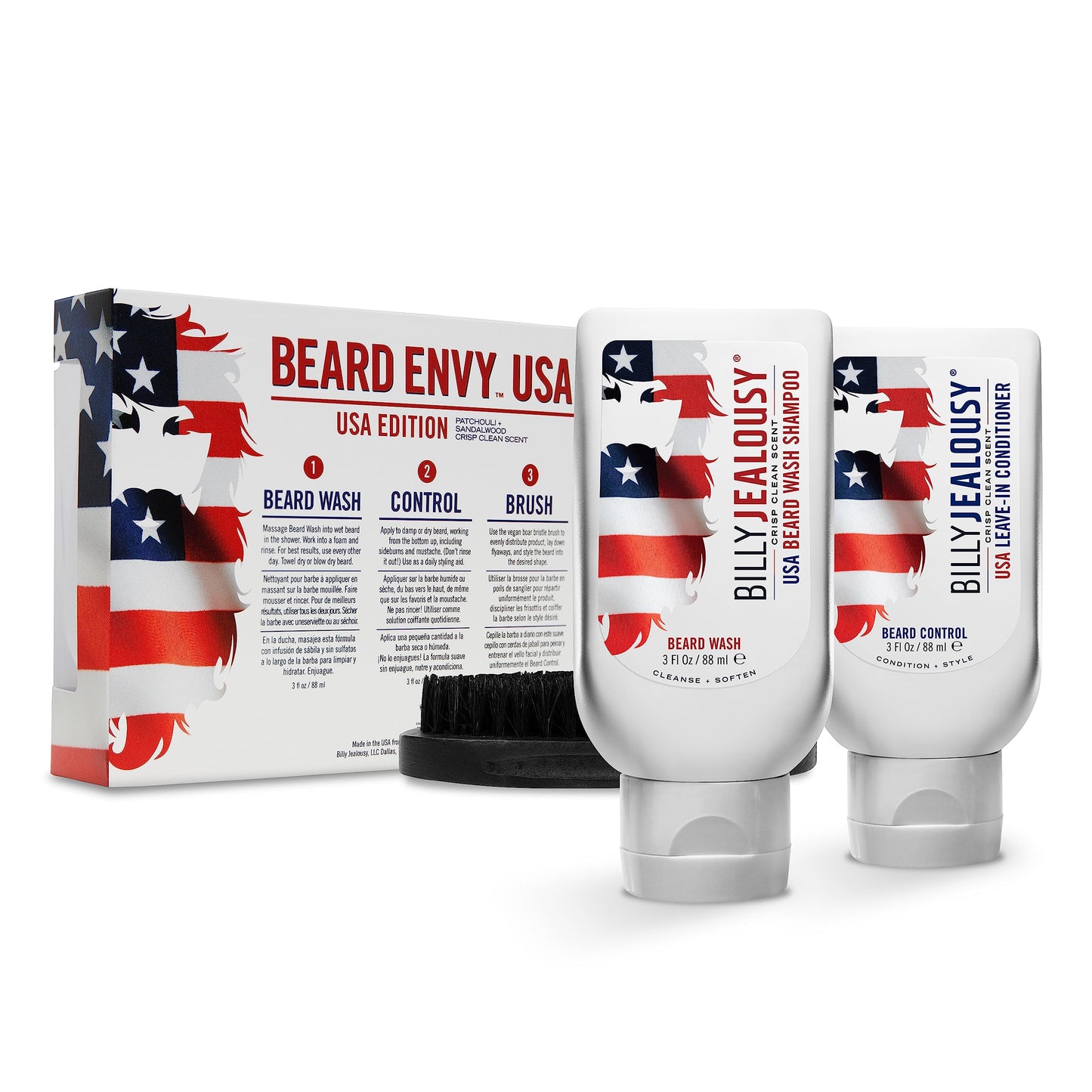 Billy Jealousy USA Beard Envy Facial Hair Refining Kit with Beard Wash Facial Hair Control and Boar Bristle Brush for Clean, Hydrated, Soft, Tamed Beauty & Personal Care Billy Jealousy