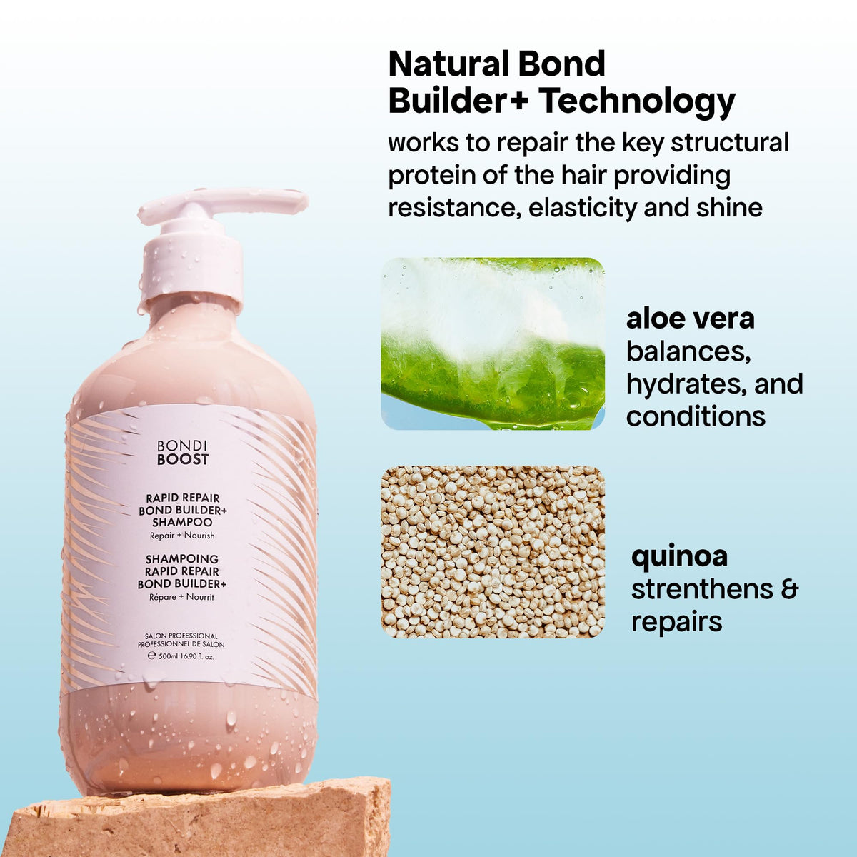 BONDIBOOST Rapid Repair Bond Builder + Shampoo for Damaged Hair [16.90 fl oz], Strengthening Formula for Restoring + Rebuilding Hair, Deep