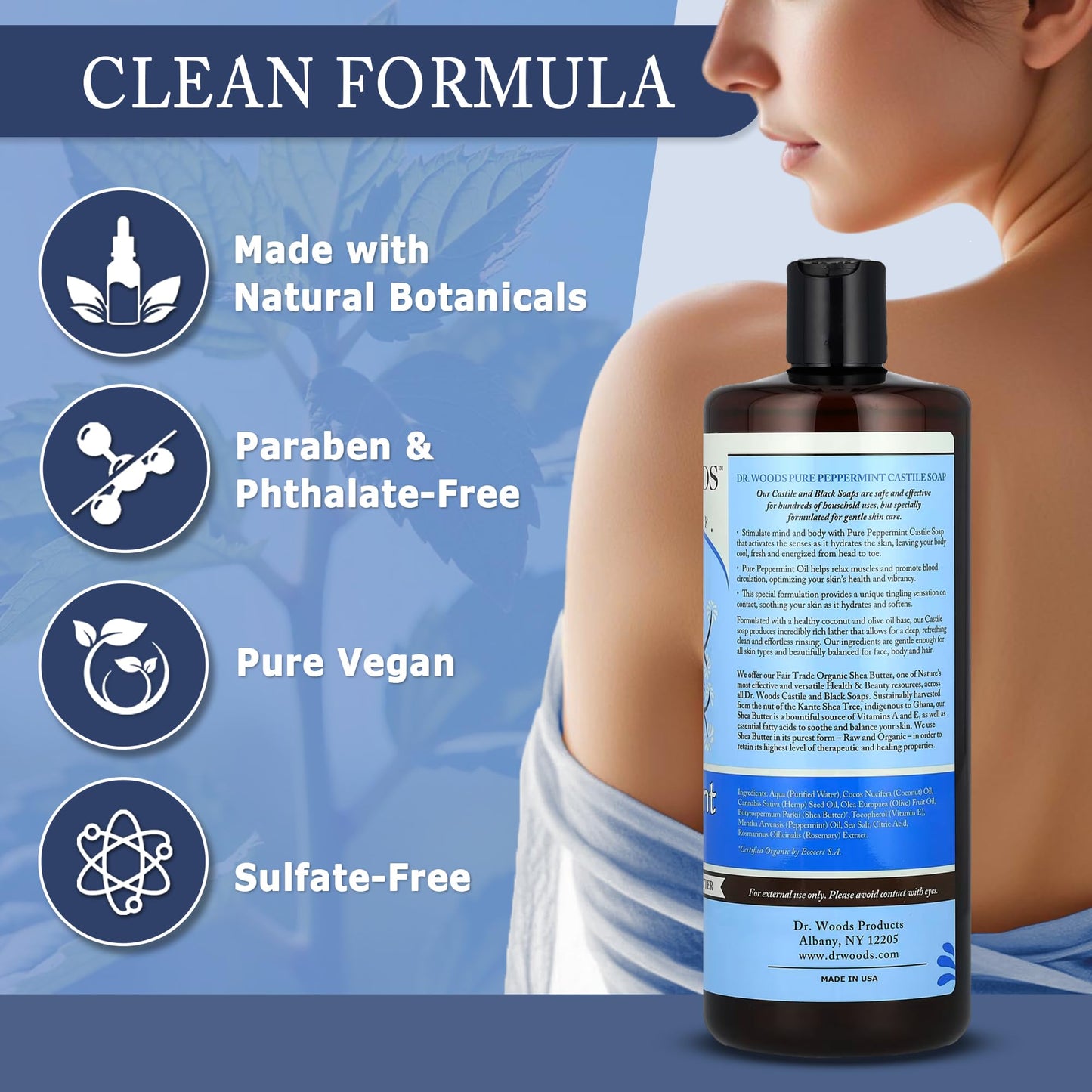 Dr. Woods Peppermint Liquid Castile Soap - Castile Soap with Pure Peppermint Oil, Body Wash for Men and Women, Contains Organic Shea Butter, Natural Beauty & Personal Care Dr. Woods