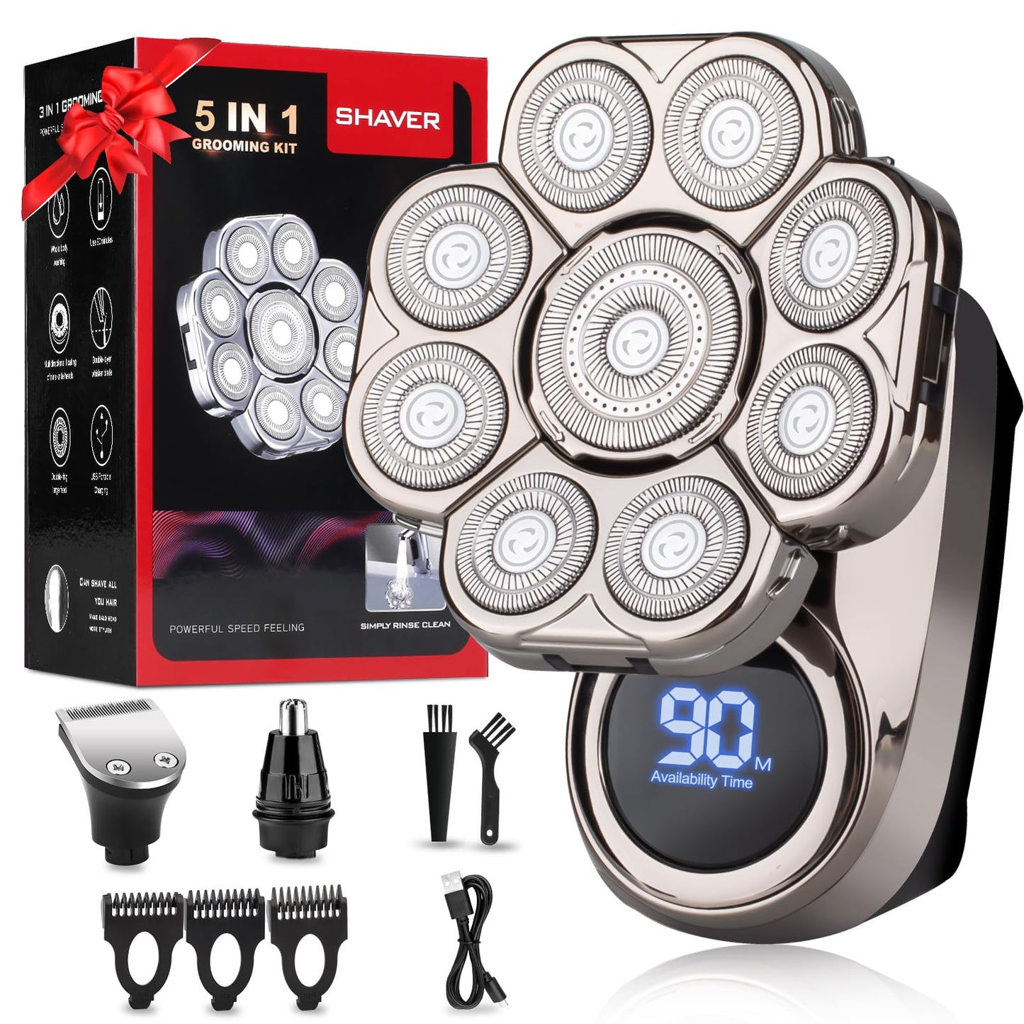 9D Head Shavers for Bald Men, Electric Razor for Men to Shave Fast with LED Display, Cordless Rechargeable, IPX7 Waterproof Wet/Dry Rotary Shaver Kit Beauty and Personal Care Softula