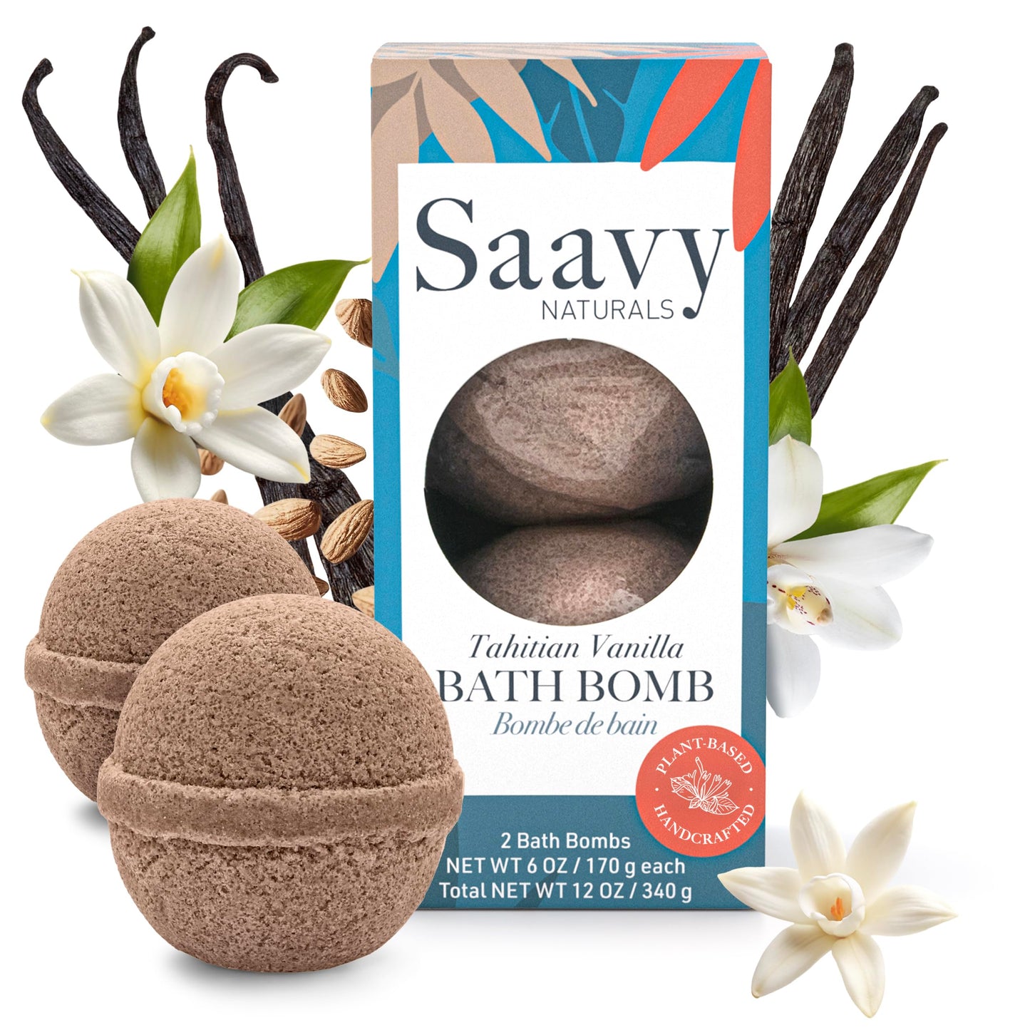 Saavy Naturals Bath Bombs - Relaxing Foaming Fizz Bubbles, Organic Bath Bombs (Pack of 1, 12 Ounce, Tahitian Vanilla) Beauty and Personal Care Saavy Naturals