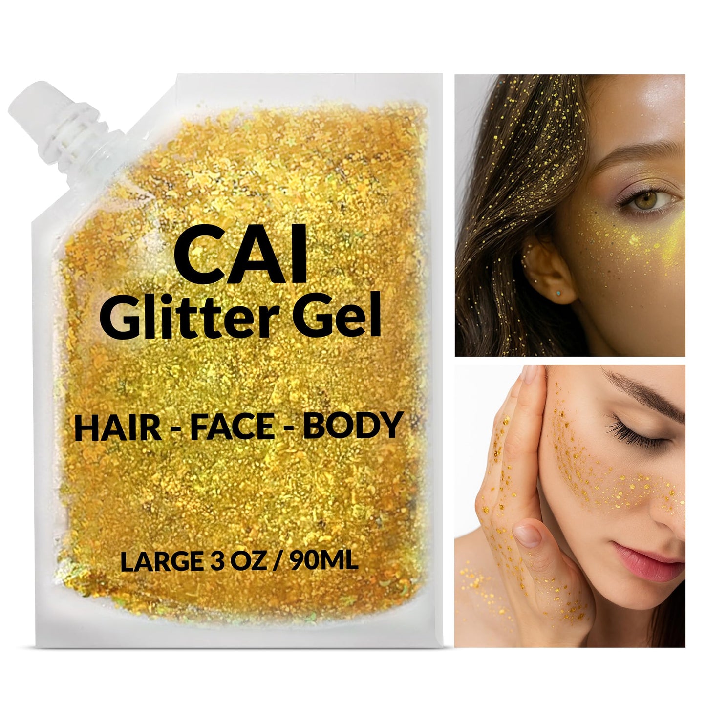 Face, Body & Hair Glitter Gel - Halloween Glitter for Kids and Women - 3 Oz Cosmetic-Grade Gel w/Moon & Stars for Festivals & Halloween Party, Easy Beauty & Personal Care CAI BEAUTY NYC
